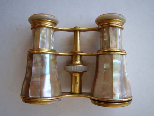 A fine pair of mother-of-pearl mounted Opera glasses by LeMaire of Paris with the name "Helen" circa 1890